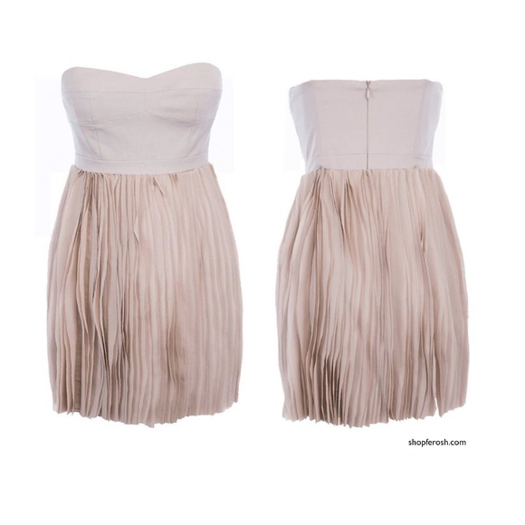 BEIGE STRAPLESS PLEATED PUMICE DRESS NWT - Picture 5 of 7